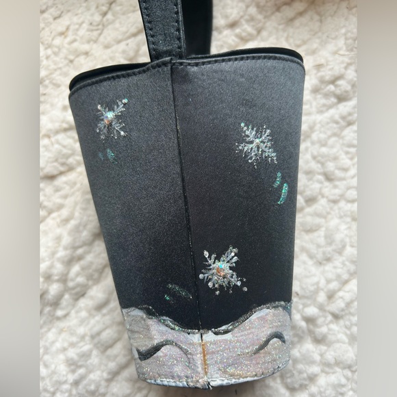 NEW Old Stock Artisan Signed Hand-painted Snowman Winter Bag Purse Black Satin - Picture 3 of 8